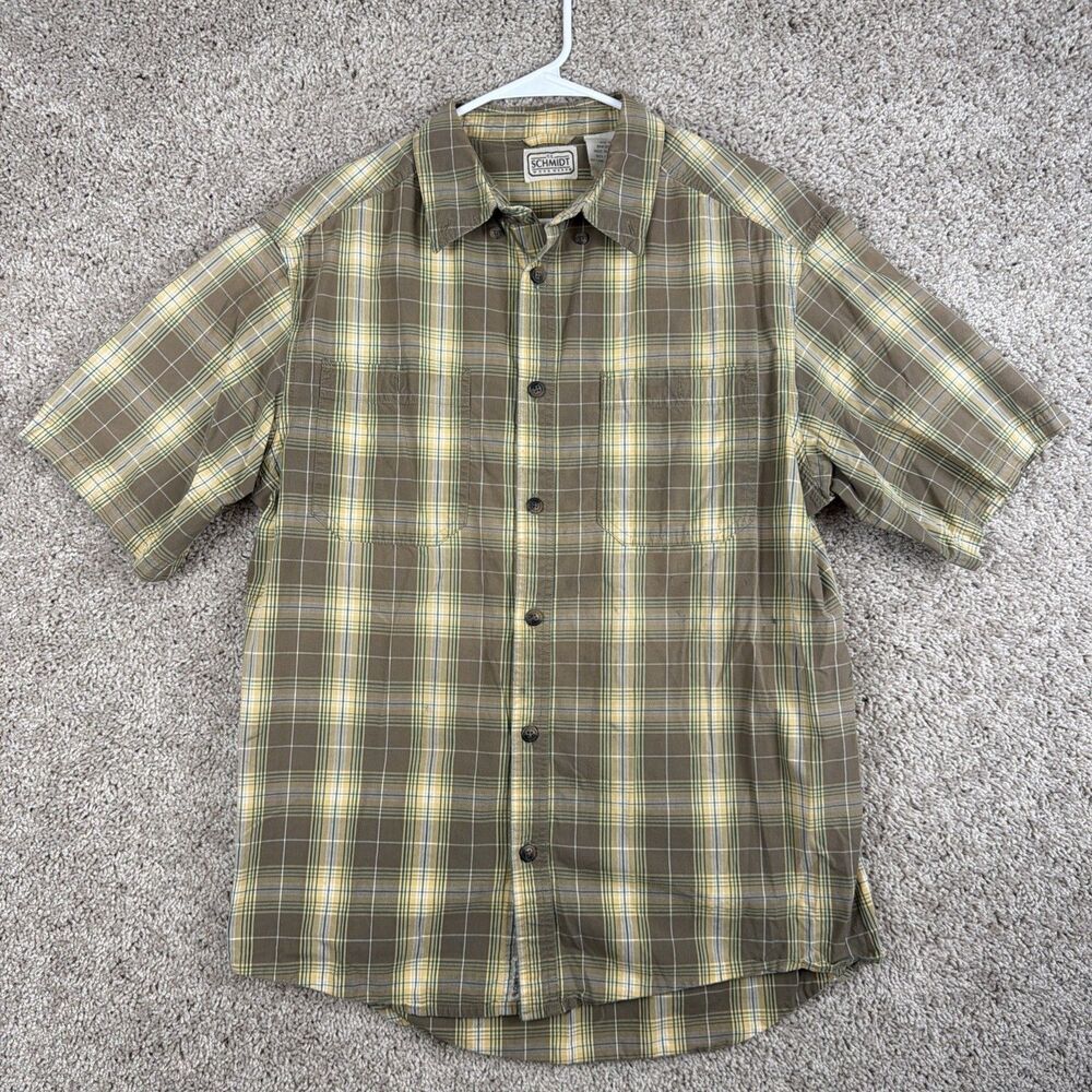 Schmidt Workwear Shirt Mens Med Plaid Brown Short Sleeve Button-Down